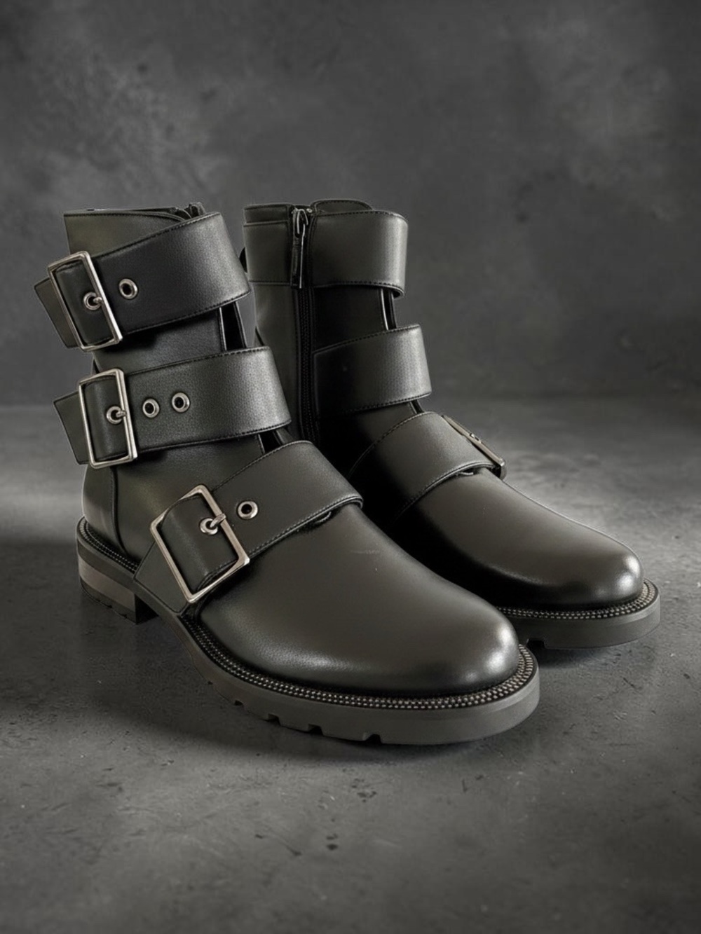Blondo Black Triple-Buckle Moto Combat Boots